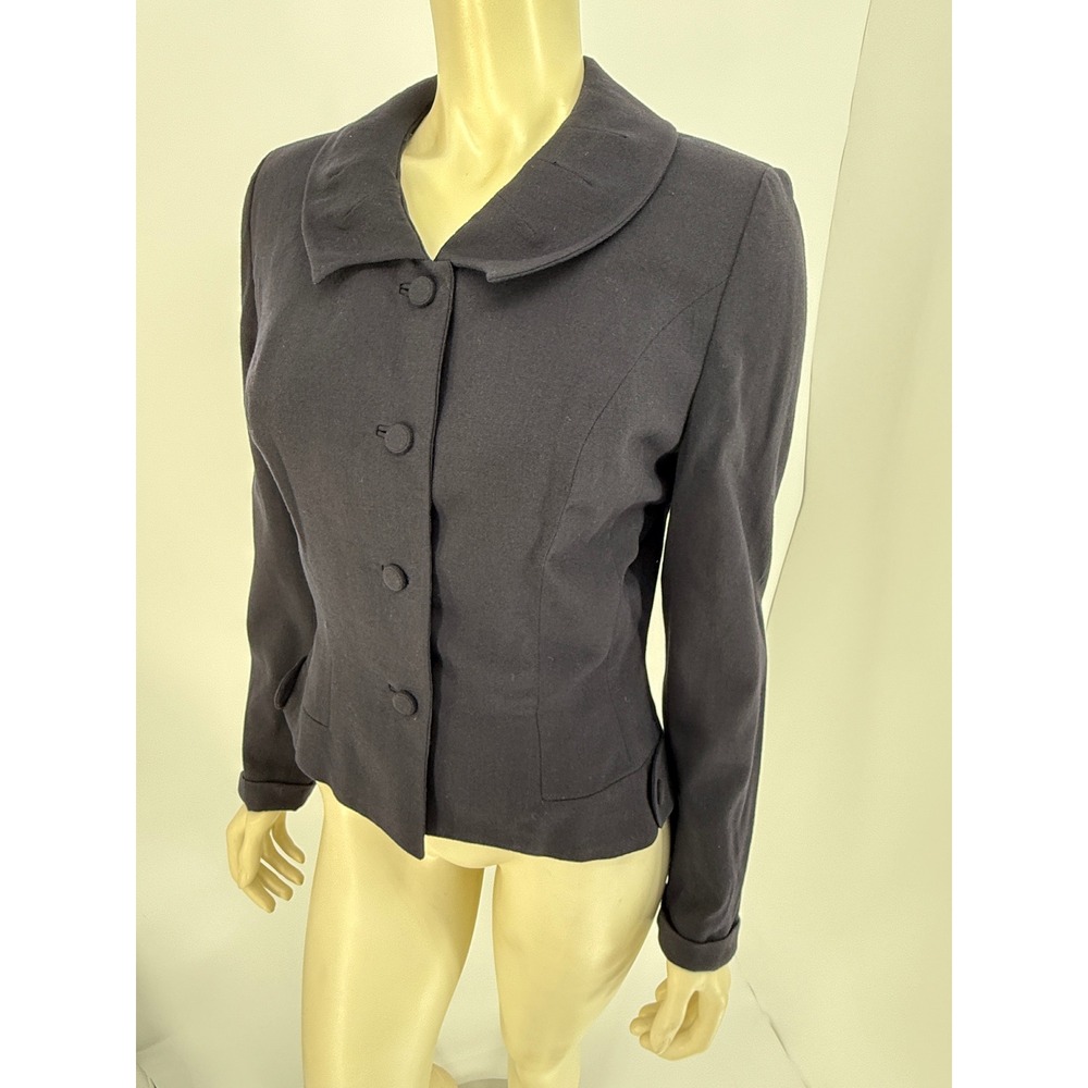 Authentic 1940s McDale Knit Black Tailored Blazer Covered Buttons Pointed Cuffs